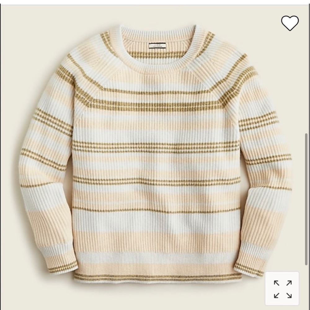 J. Crew Cashmere ribbed crewneck sweatshirt in stripe BF015 Pearl Oyster Ash XS